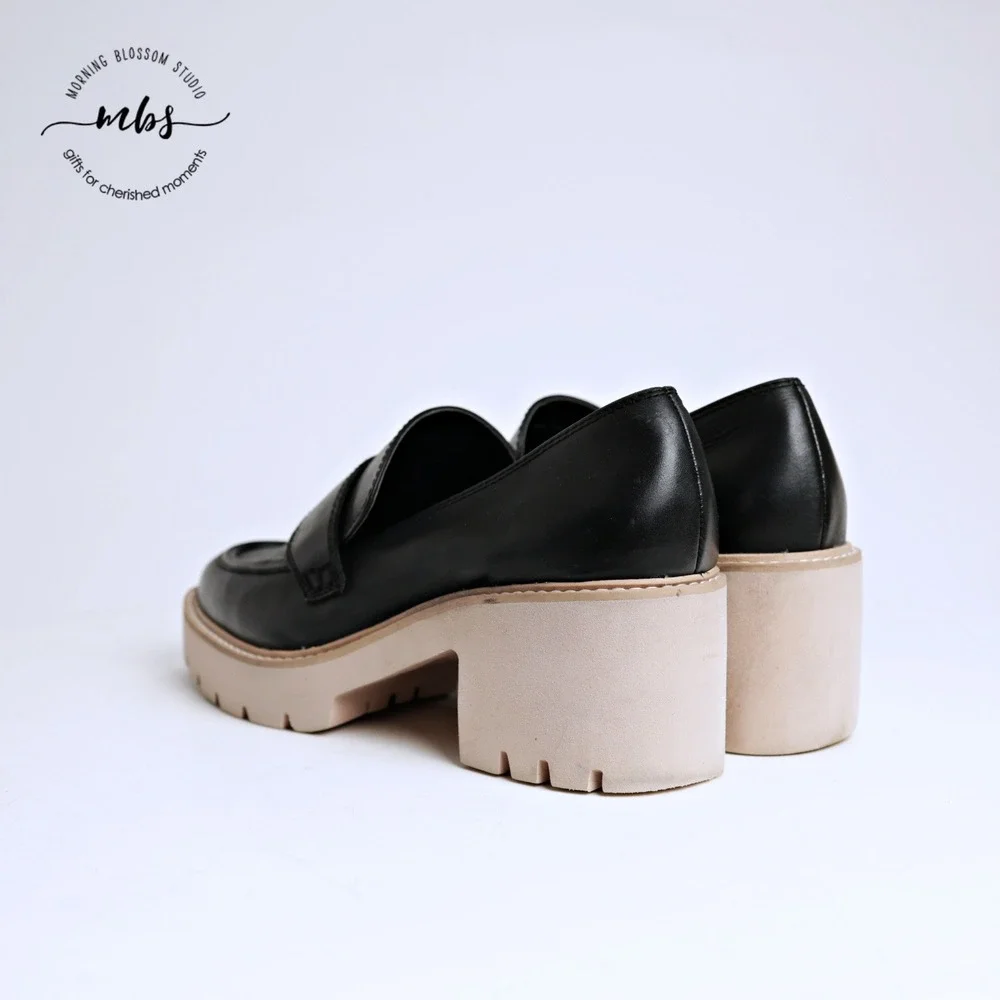 Dolce Vita Halona Leather Chunky Lug Sole Penny Platform Loafers Black Women 9.5